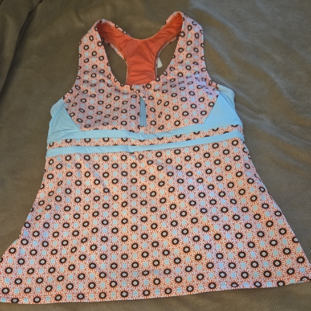 Lands' End Women's Floral Tankini Top - Coral and Sky Blue